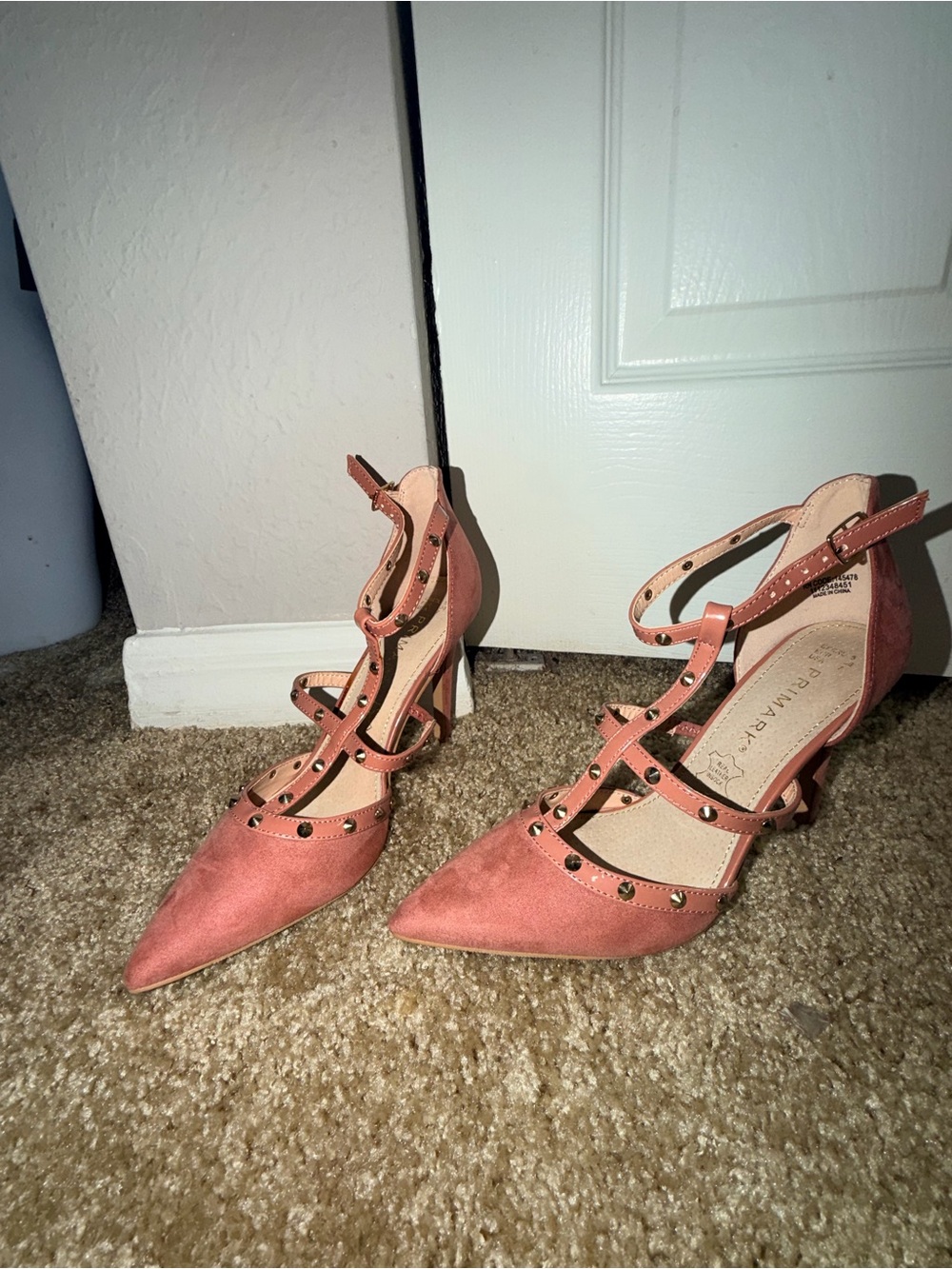Primark Pink Studded Pointed Toe Strappy Heels Pumps Women’s Size 7